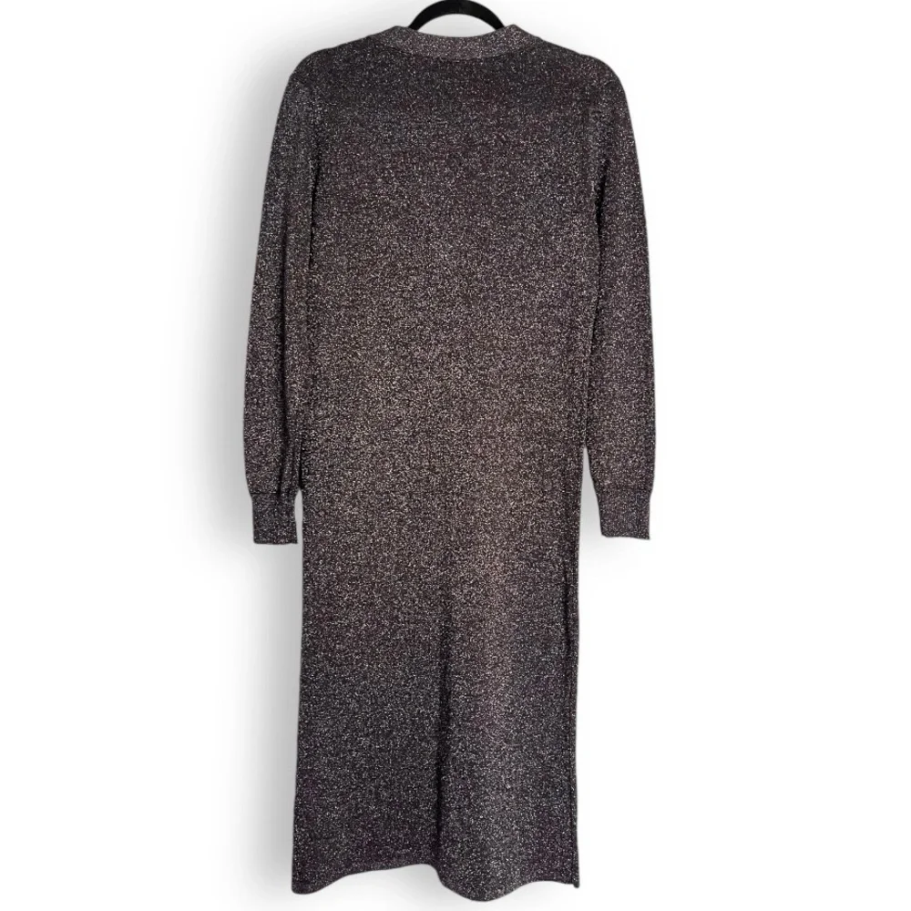 J. Crew 365 V Neck Metallic Silver Sparkle Button Front Sweater Dress NWOT
